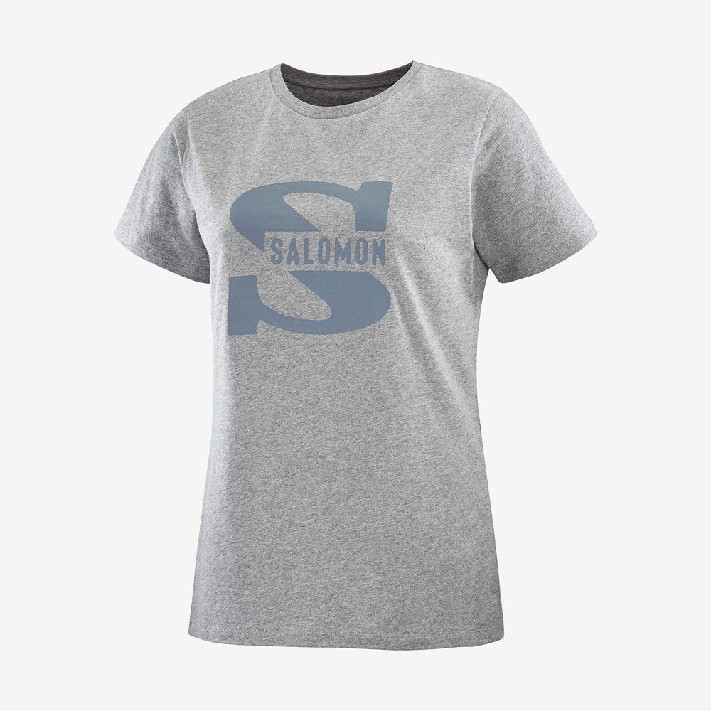 Salomon Israel OUTLIFE BIG LOGO - Womens T shirts - Mid Grey (MDAE-21390)